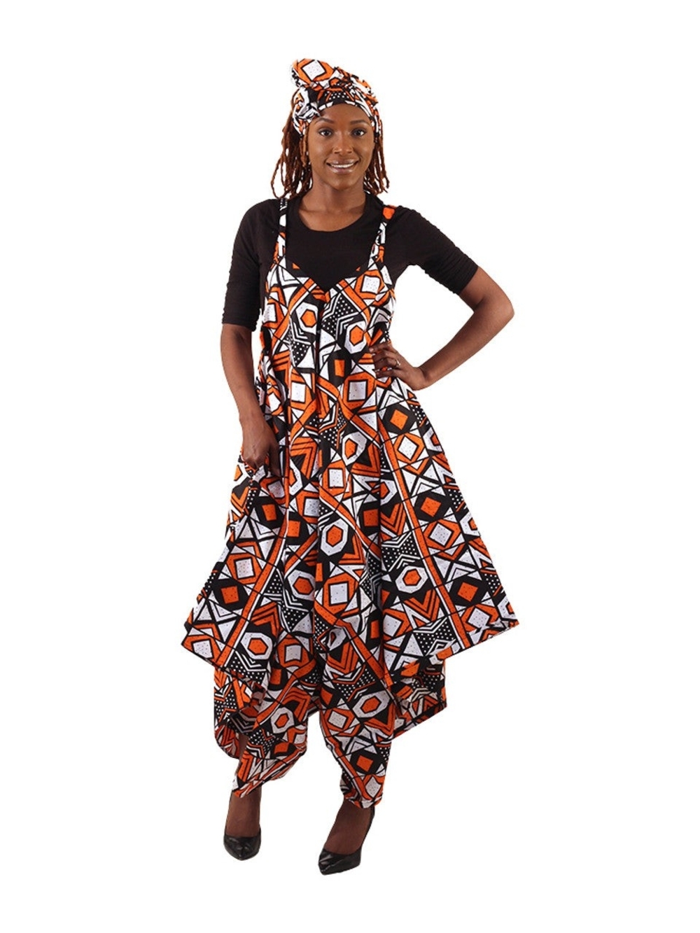 Orange Geometric Harem Jumpsuit with Matching Headwrap